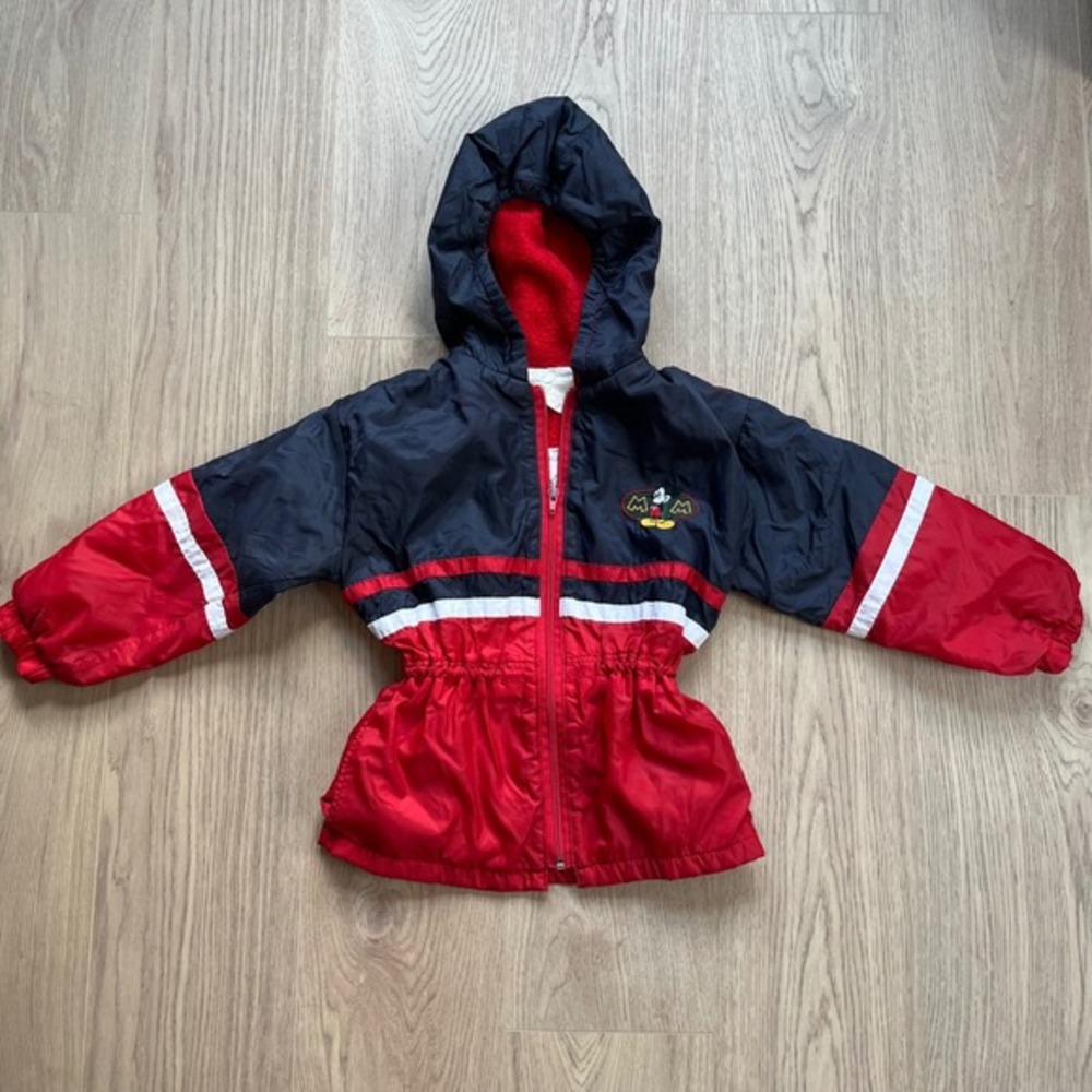Vintage Disney Mickey Mouse Kids Jacket‎ Hooded Navy Blue Red Size 6